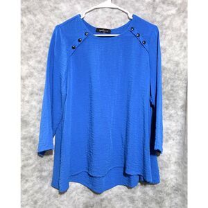 Yushi crinkle Blouse Top Royal Blue Boho Lagenlook Size L